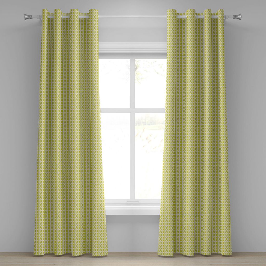 ABAKUHAUS Retro Ösenvorhang, Vertikale Streifen mit Polka Dots und Kreise Geometrisches symmetrisches Muster, Dekorative 2-Panel-Fenstervorhänge,...