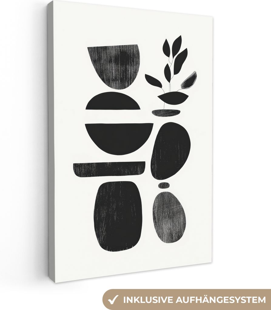 Leinwand Bilder 60x90 cm - Japandi - Figuren - Schwarz, Bild Modern, Wanddeko, Gemälde