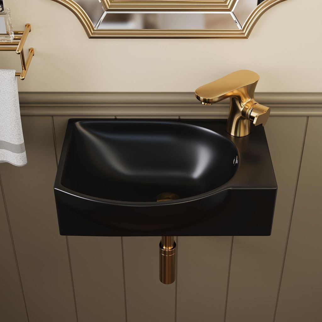 DeerValley Waschbecken klein Weiß – Mini Wandwaschbecken aus Keramik mit größerem Innenraum, Becken links & Armaturloch rechts, ideal für Gä...