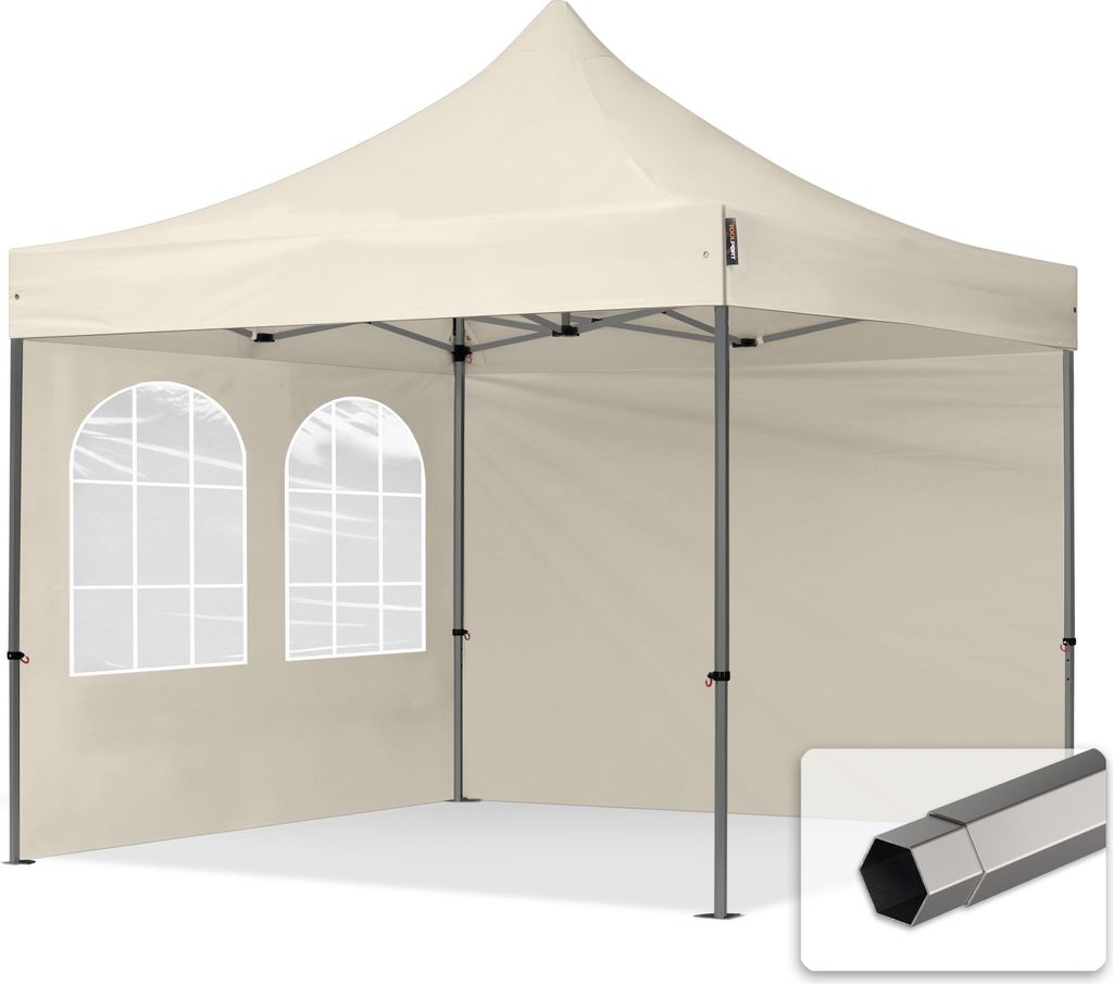 TOOLPORT 3x3m Stahl Faltpavillon, inkl. 2 Seitenteile, creme