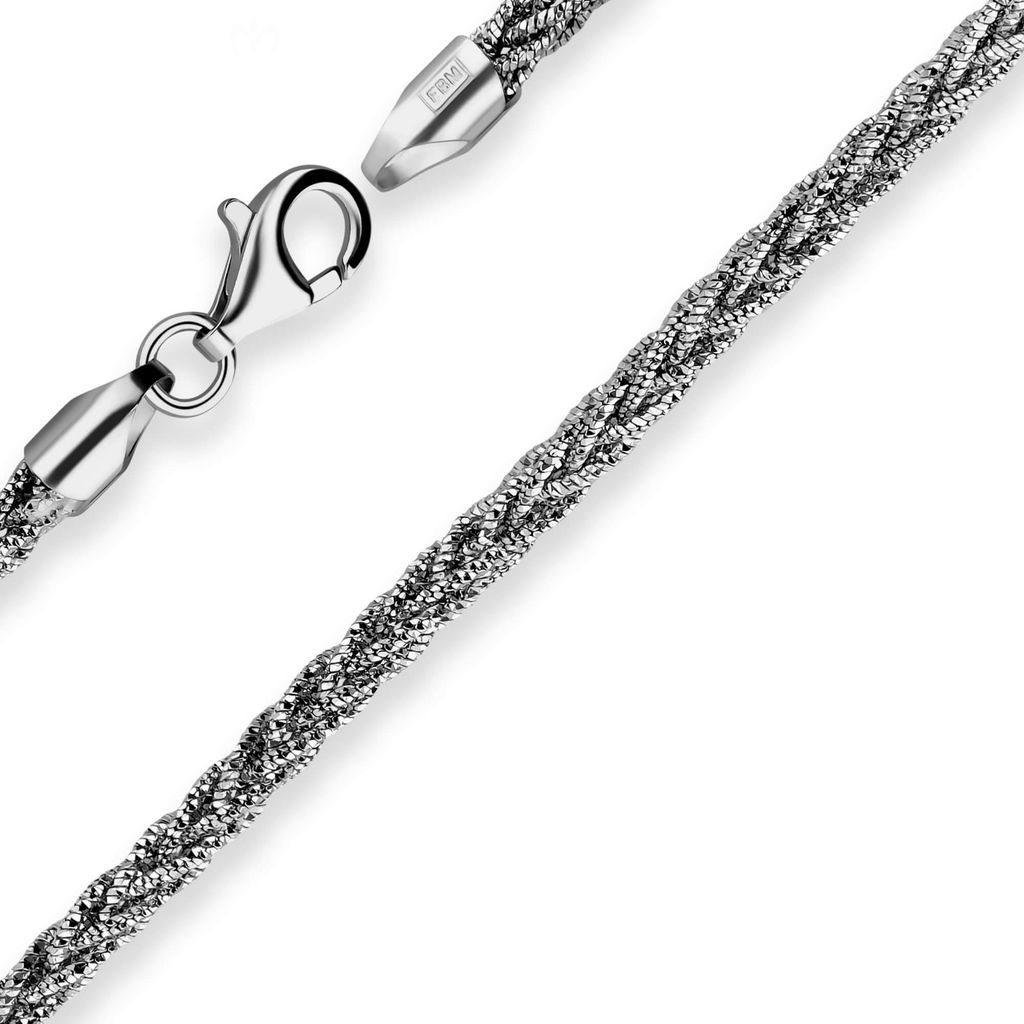 3,3mm Armband Zopfkette Silberarmband Armschmuck aus 925 Silber rhodiniert 19cm