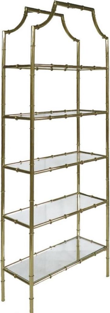 Casa Padrino Luxus Regalschrank Gold 78 x 33 x H. 197 cm - Edelstahl Schrank mit 5 Glasregalen - Luxus Wohnzimmer Möbel