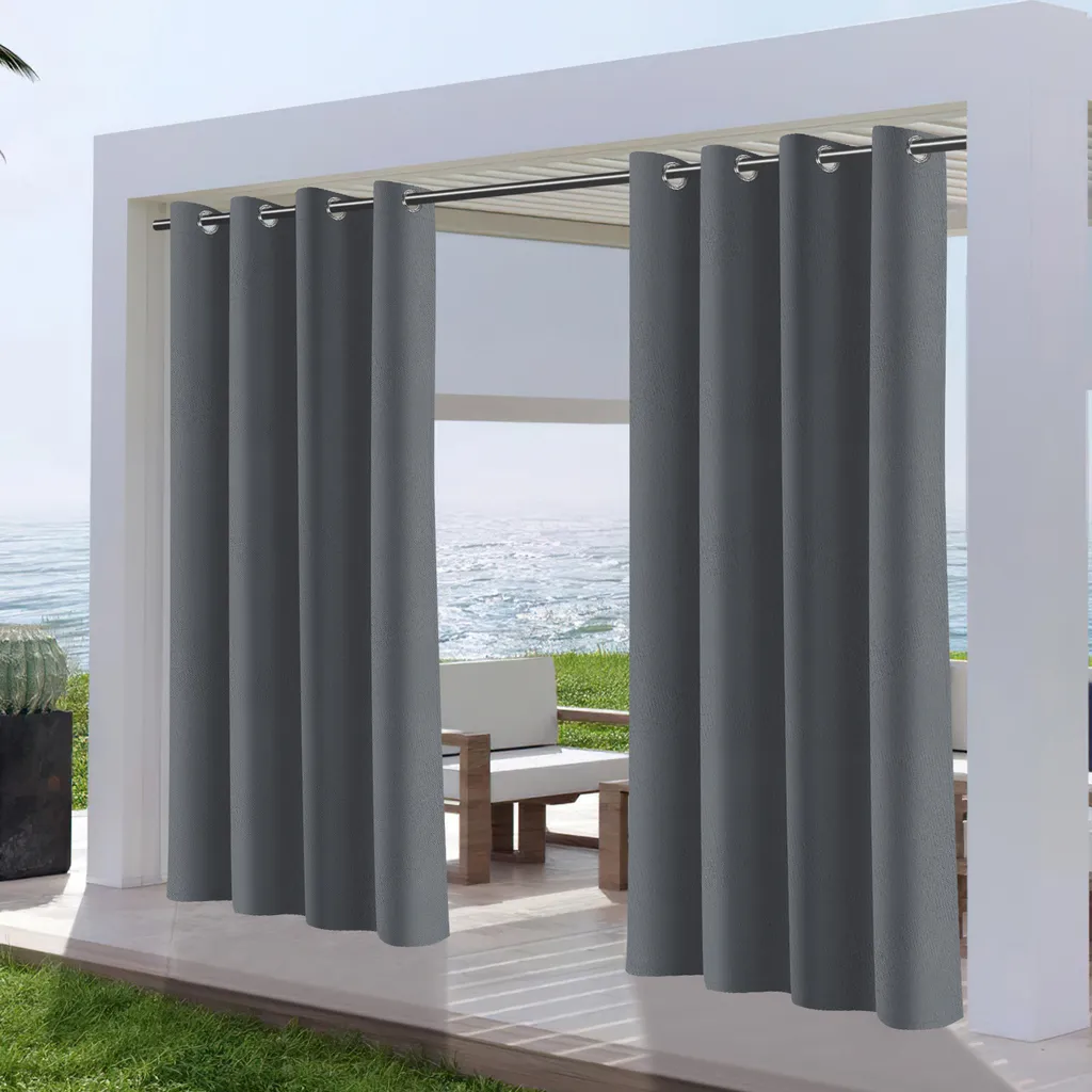 Hengda Set di 2 tende da esterno 132 x 244 cm Tende da esterno opache con occhielli, Giardino Patio Balcone Impermeabile, Grigio Scuro
