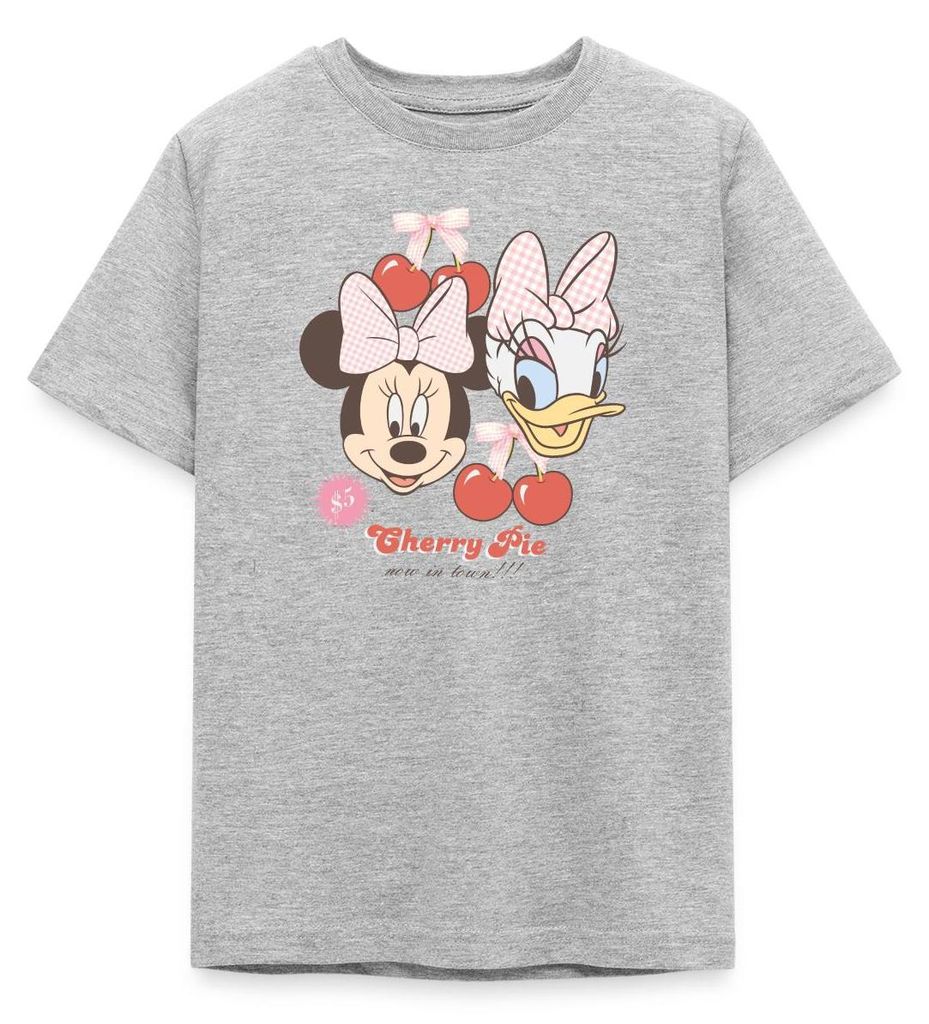 Mickey & Minnie Cherry Pie Minnie & Daisy Teenager T-Shirt, 134/146 (9-11 Jahre), Grau meliert