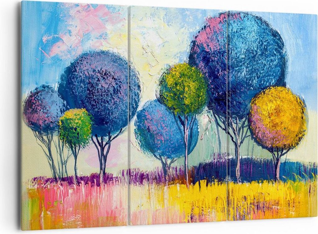 Bild auf Leinwand - Leinwandbild - Bäume Wiese Sommer - 165x110cm - Wand Bild - Wanddeko - Leinwanddruck - Bilder - Kunstdruck - Wanddekoration - ...