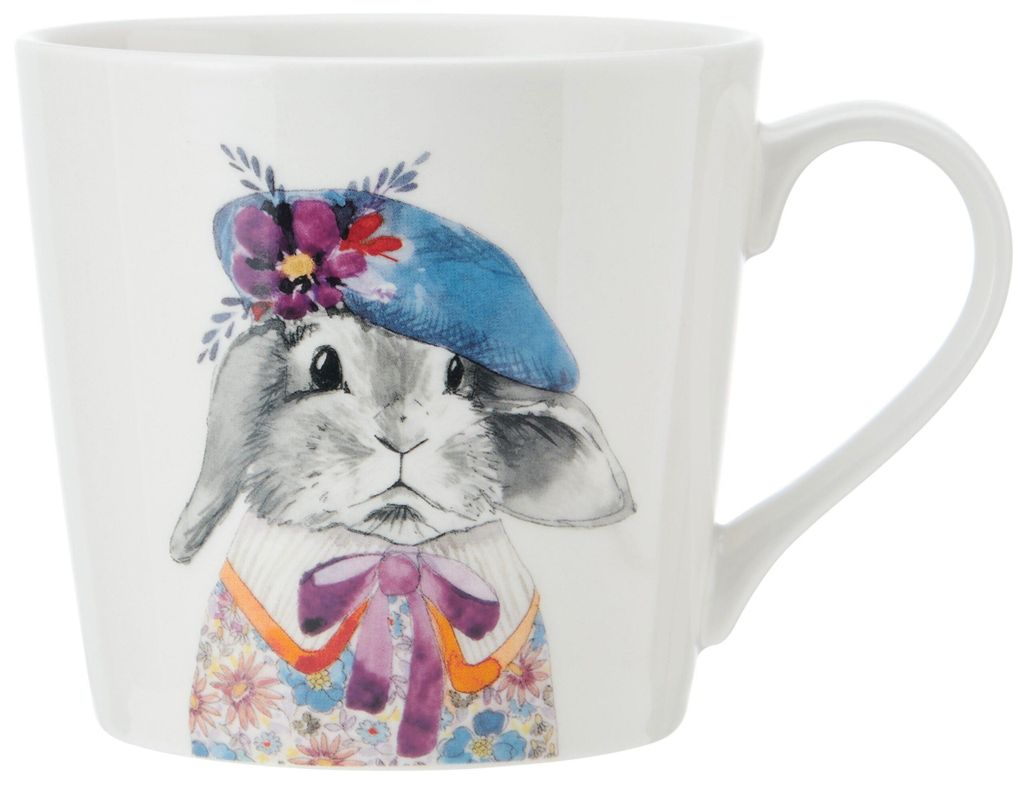 Mikasa Tipperleyhill Becher de Porzellan mit Druck de Kaninchen, 380ml Becher de feines Porzellan mit echten Golddetails, Tee- und Kaffeebecher mit...