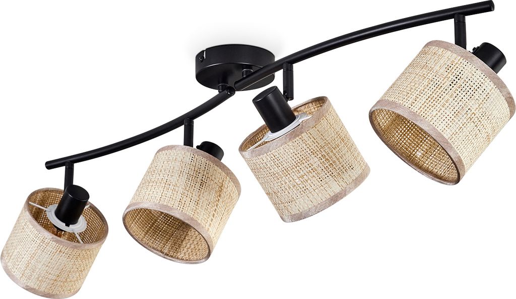 Schiavonea Deckenlampe aus Metall/Papiergeflecht in Schwarz/Beige, Boho-Style