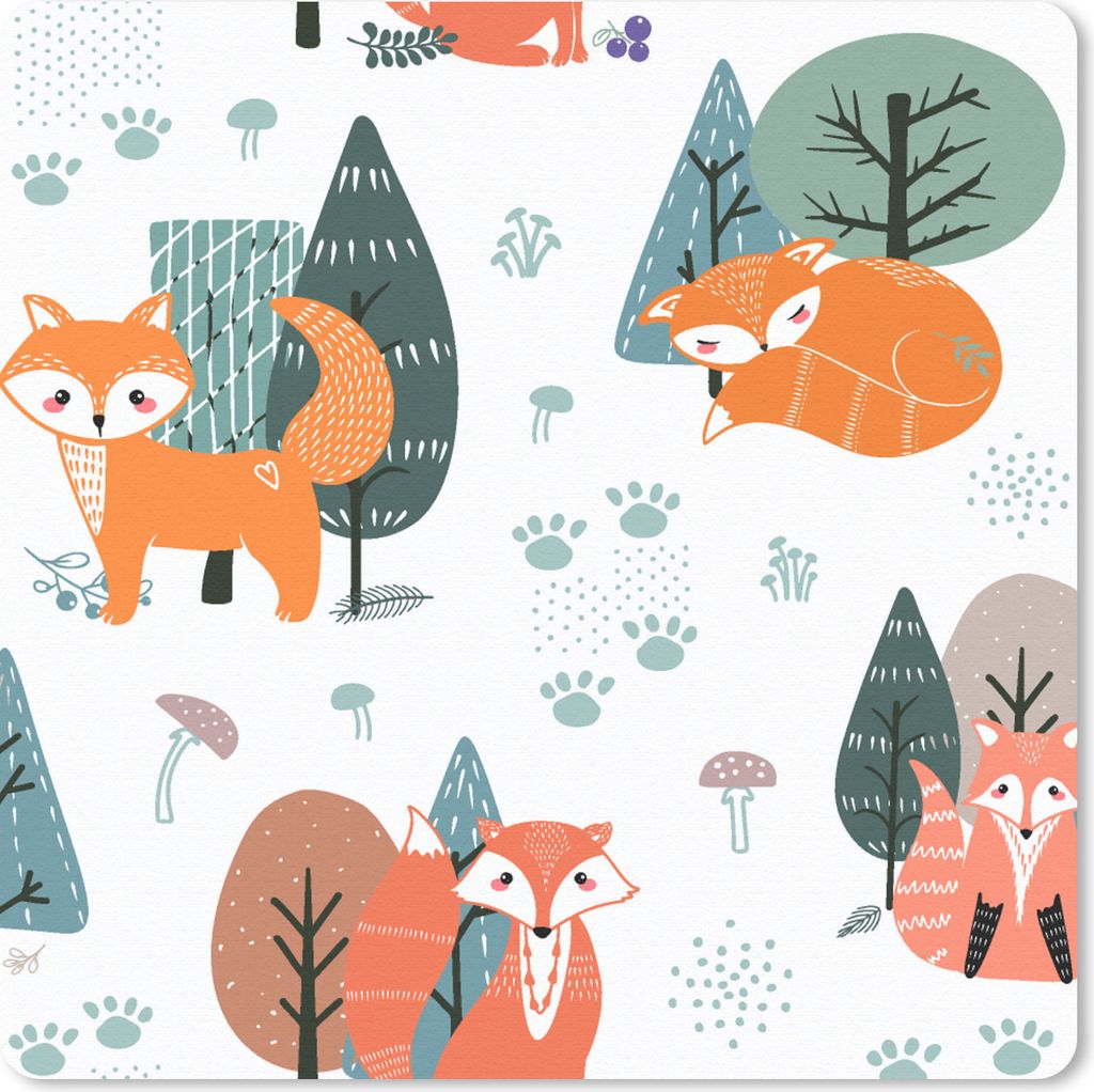 MuchoWow Mauspad Mousepad Muster - Fuchs - Baum 20x20 cm - Mousepads - Maus Mat - Pad - Mausunterlage - Desk Mat - Bureauartikeln