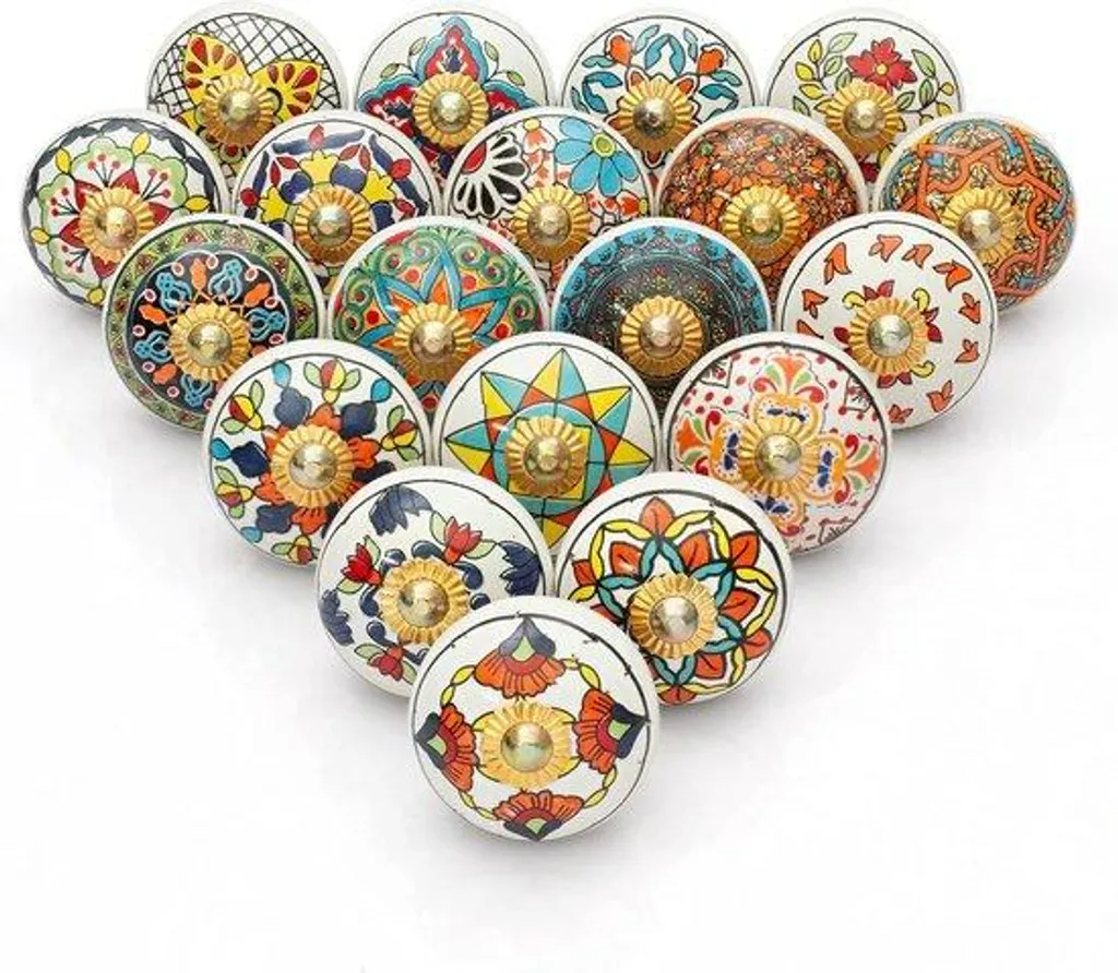 Boutons de porte céramique vintage lot de 20 pièces - Décor assorti 4cm