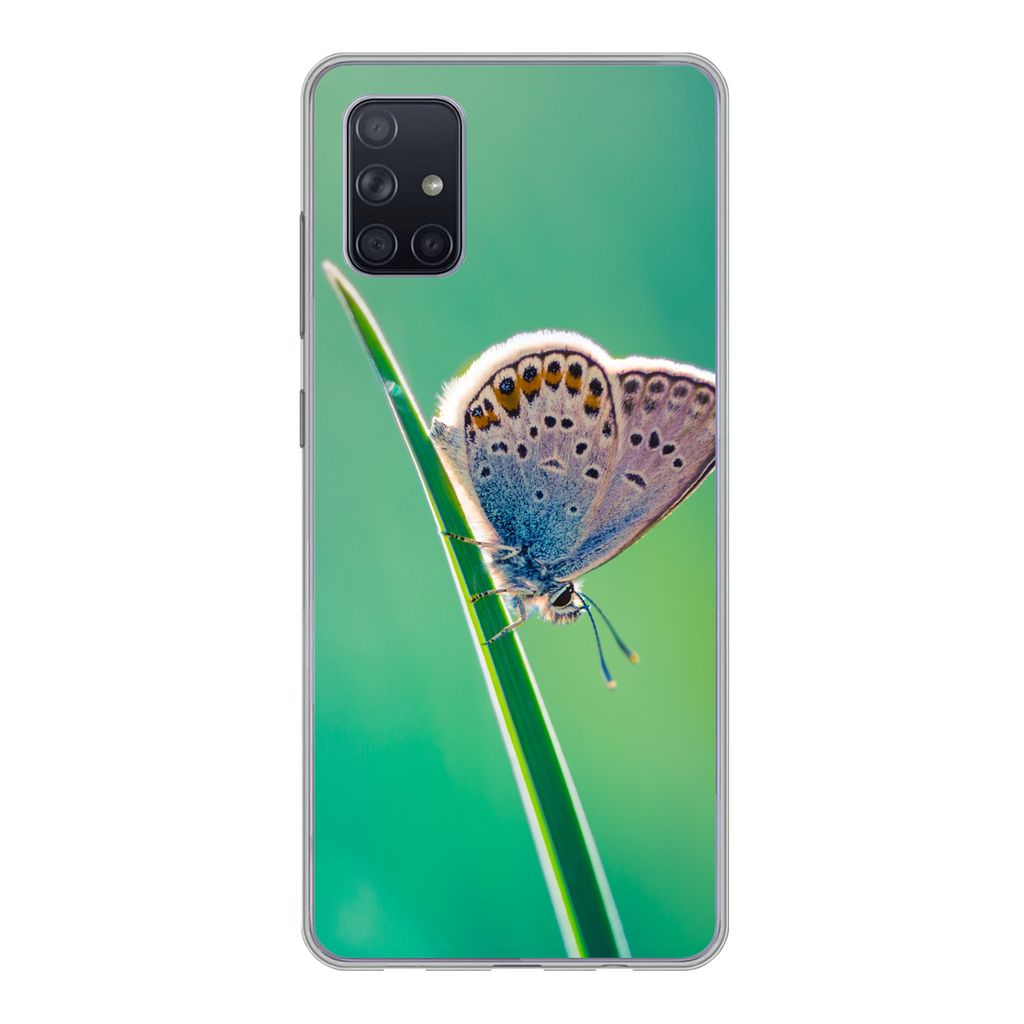 MuchoWow Handyhülle Schutzhülle Hülle für Samsung Galaxy A71 Schmetterling - Gras - Licht Silikon Softcase Handy Hülle - Kartenbesitzer