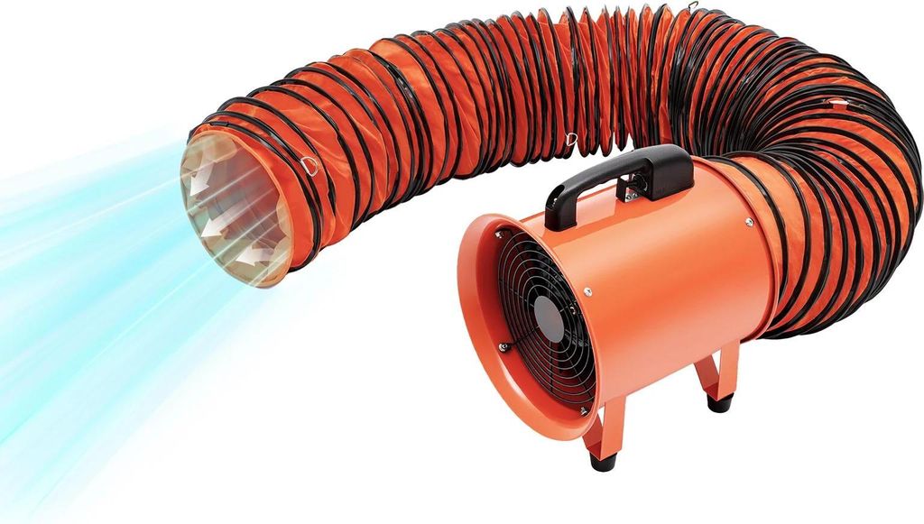 Tragbarer Industrieventilator - Axial-Gebläse mit Schlauch - Leistung 320 W - Vollkupfermotor - Druck 294 Pa - Ø 250 mm - Orange
