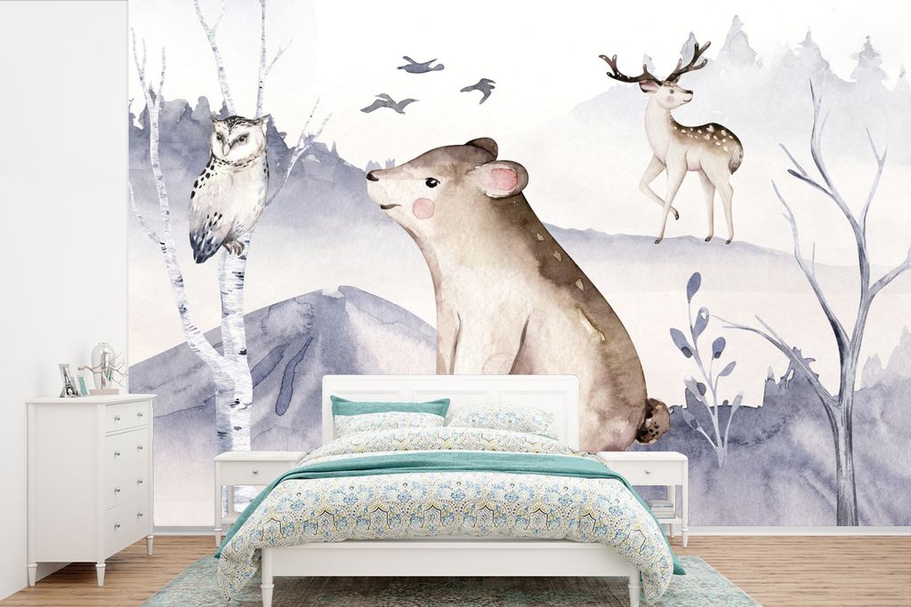 MuchoWow Fototapete für Wohnzimmer oder Schlafzimmer Wandtapete Vinyl Motivtapete Winter - Schnee - Tiere - 525x350 cm - Das Hintergrundbild