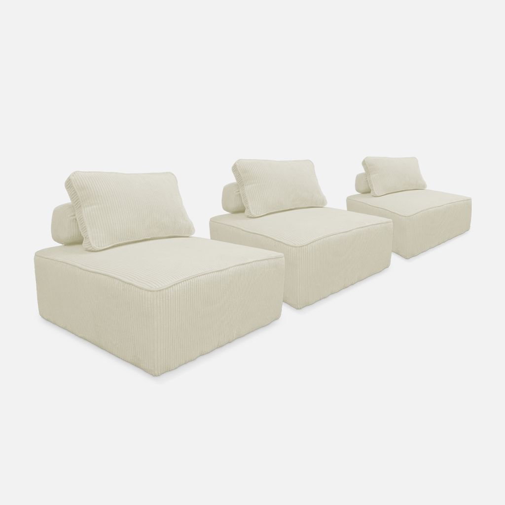 sweeek - 3er-Set Sessel für modulares Sofa Cordbezug - Creme