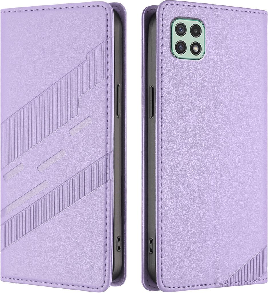 Hülle für Samsung Galaxy A22 5G, Kunstleder Brieftaschen Handyhülle mit Kartenfach und Standfunktion Violett
