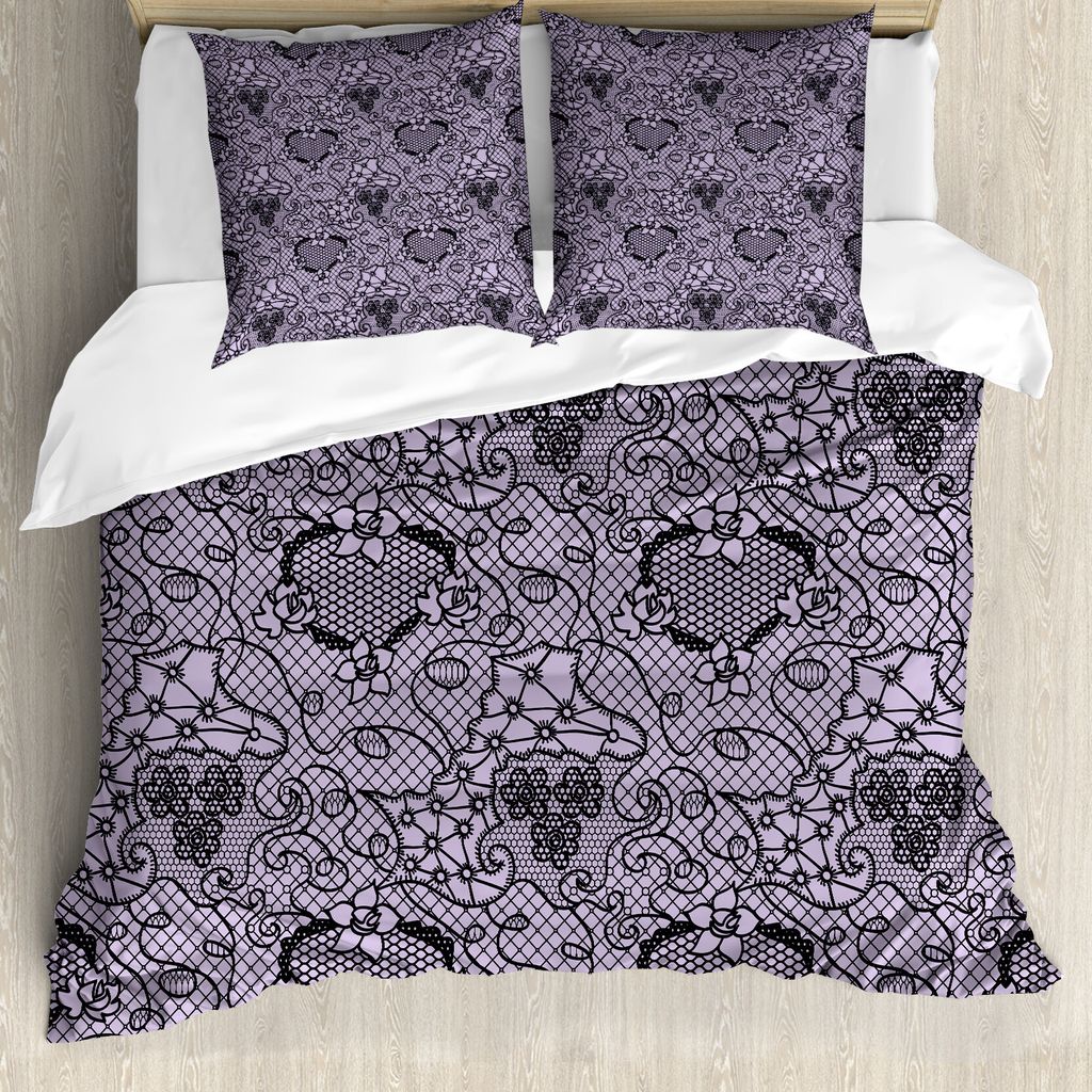ABAKUHAUS gotisch Bettbezug, Feminine Victorian Motiv, Milbensicher Allergiker geeignet mit Kissenbezügen, 155 cm x 220 cm - 80 x 80 cm, lila Schwarz