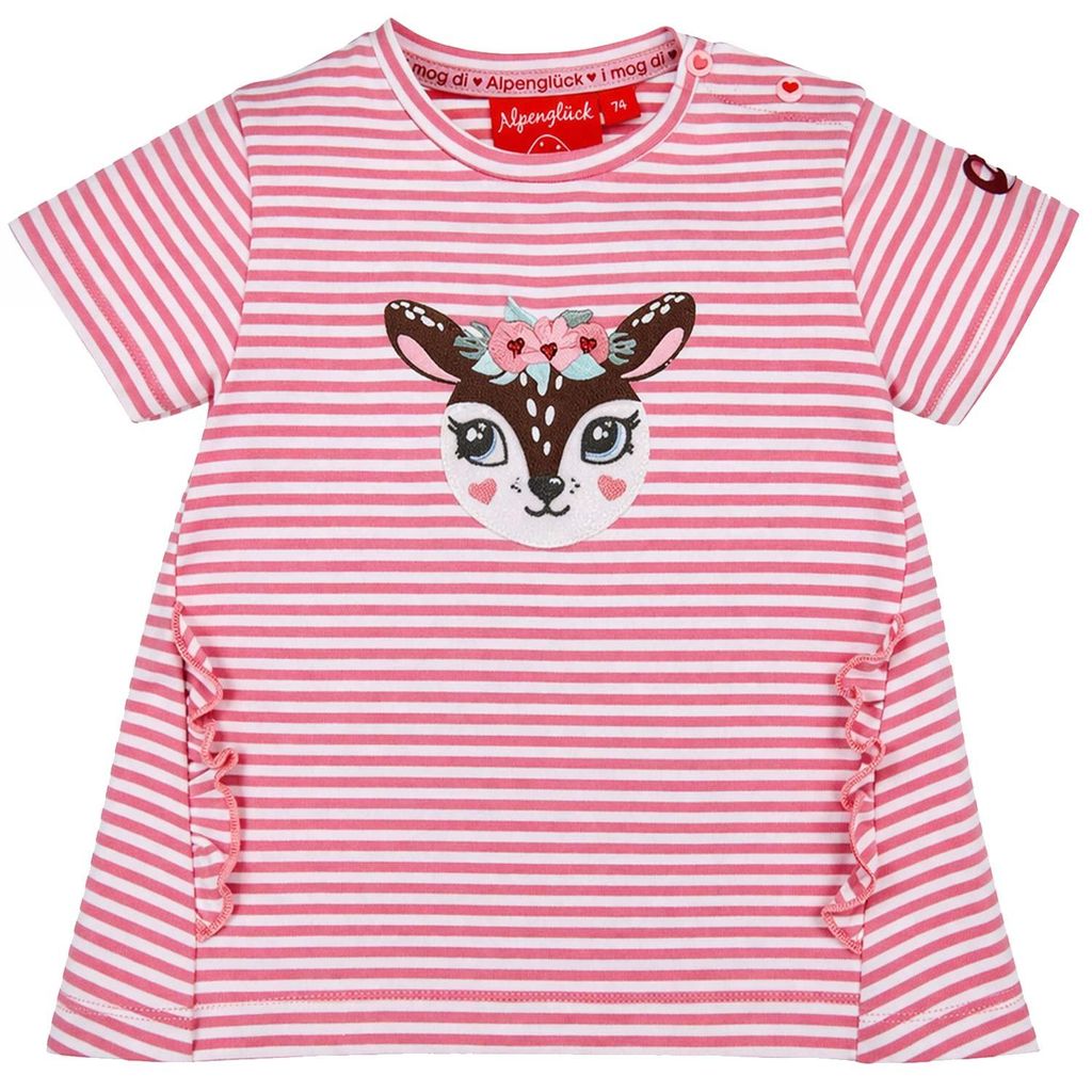 BONDI Mädchen T-Shirt "Spatzl" mit Reh 86844 | Rosa Weiß Produktbild 