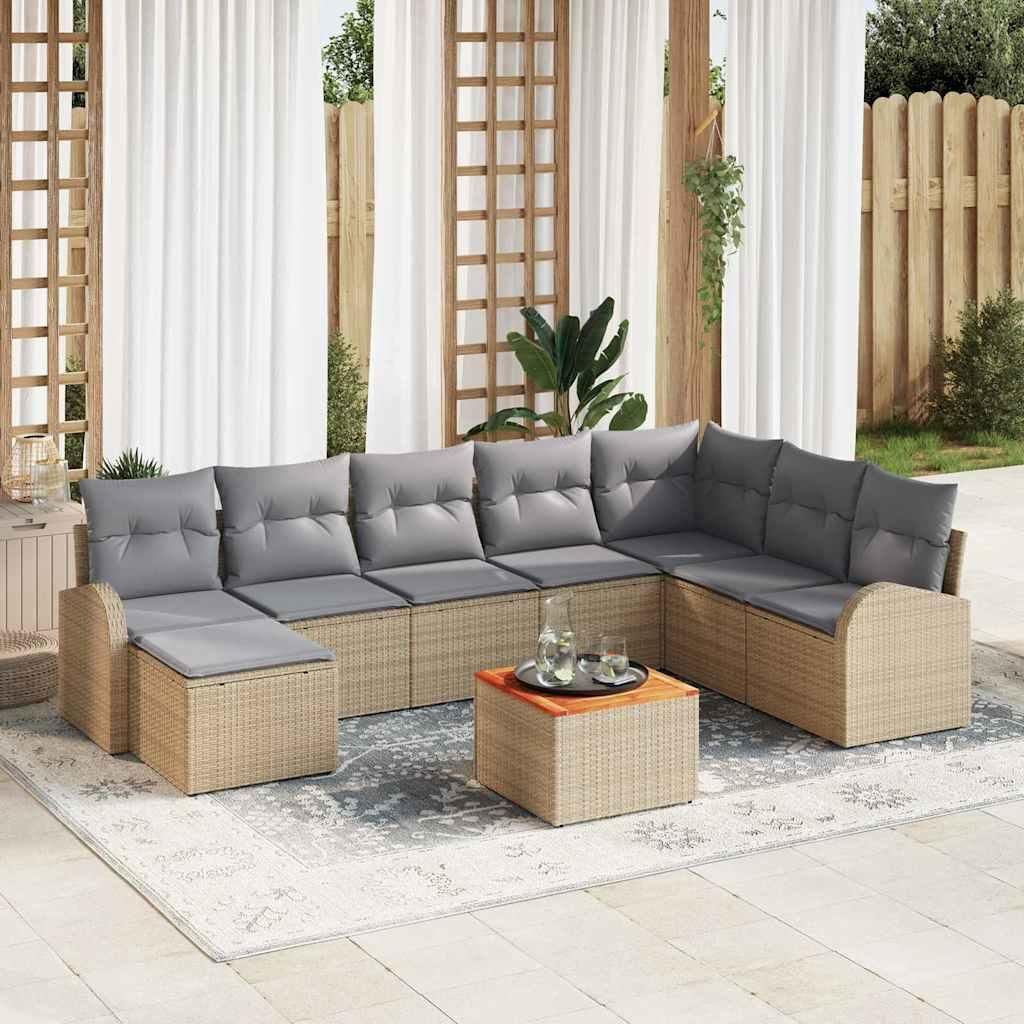 Maison Exclusive - Gartensofa-set mit Kissen 9 pcs Beige Poly-Rattan