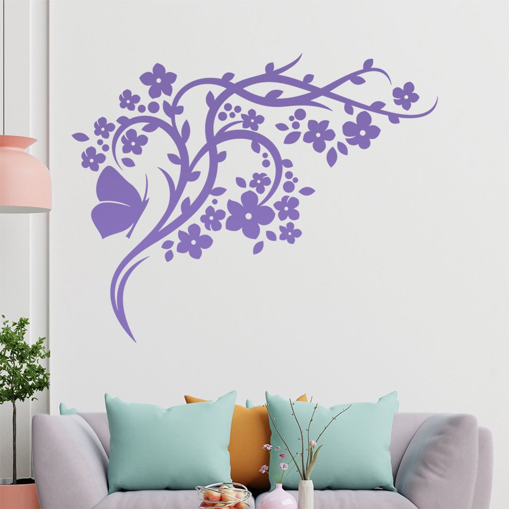 Falter Schmetterling Blüte Wandtattoo in 6 Größen - Wandaufkleber Wall Sticker - Dekoration, Küche, Wohnzimmer, Schlafzimmer, Badezimmer