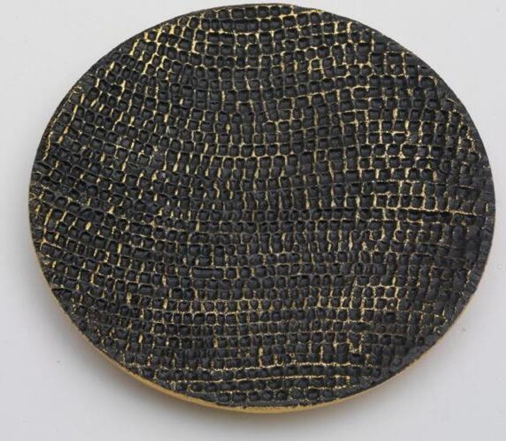 Kerzenteller, Dekoteller aus Alu in Wabenstruktur schwarz/gold, Ø 14 cm