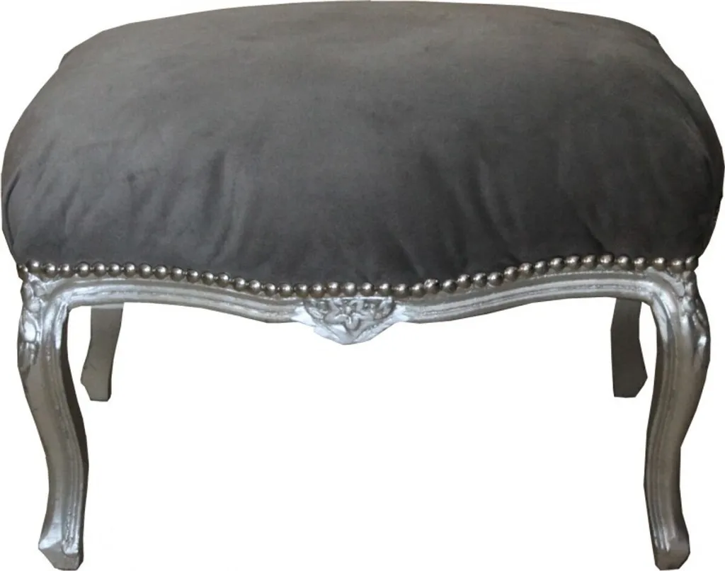 Petit Tabouret Baroque Gris Argenté pour Optimiser un Salon de Luxe