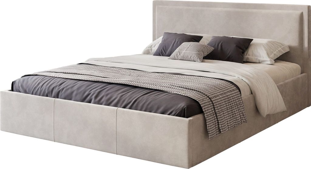 FEDVE Polsterbett Doppelbett Osterne Schlafzimmer Bett Bettkasten 180x200 cm Hellbeige (Riviera 21)