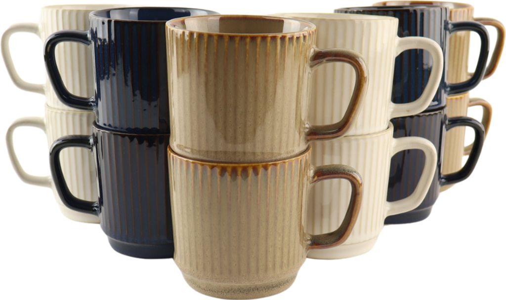 OTIX Kaffeetassen Set mit 12 Stück 270 ml Verschiedene Farben Keramikprodukt