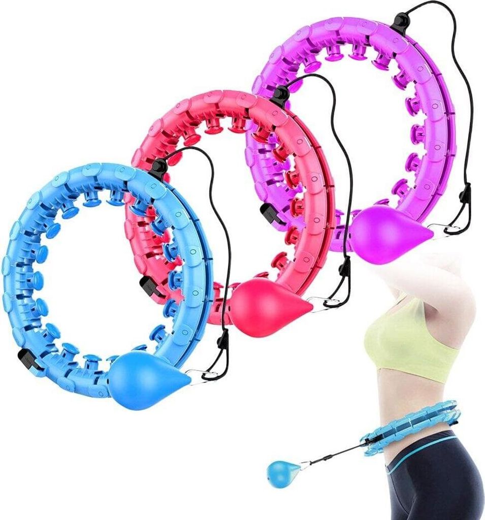 Hula-Hoop-Reifen mit Gewicht Kugel, 24 abnehmbaren Teile, gewichteter Hula-Hoop (360° Massage, Verstellbare Größe von 65cm bis 120cm Taillenumfa...