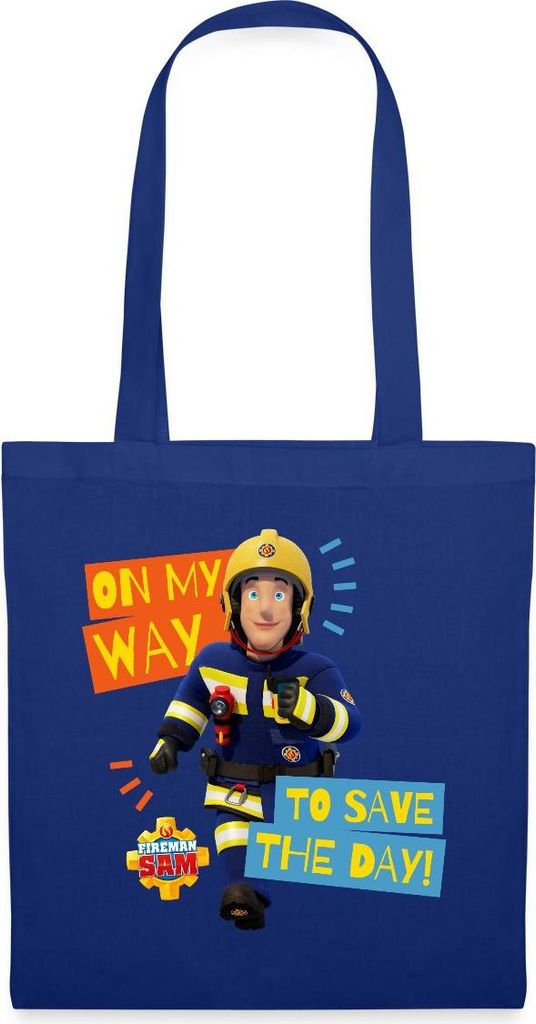 Spreadshirt Feuerwehrmann Sam On My Way To Save The Day Stoffbeutel, One size, Royalblau
