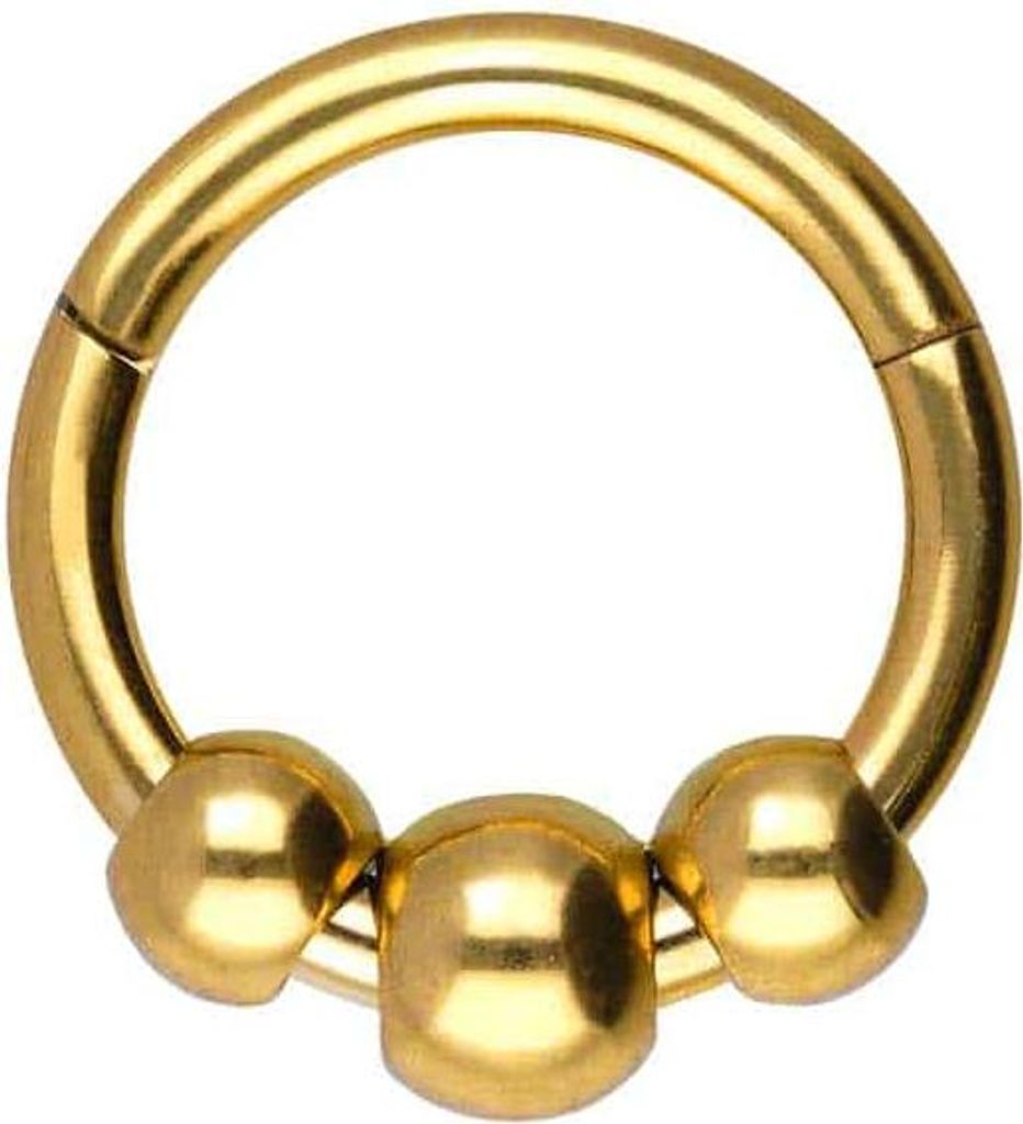 Ohrpiercing, Nasenpiercing, Septum Piercing Chirurgenstahl Segmentring Clicker 3 KUGELN Gold Innendurchmesser: 7 mm