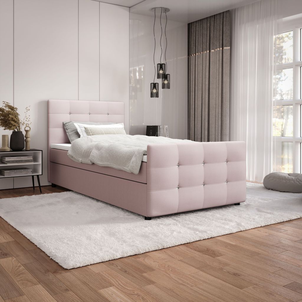 Einzelbett 120x200 KAUR mit Stauraum - hellrosa