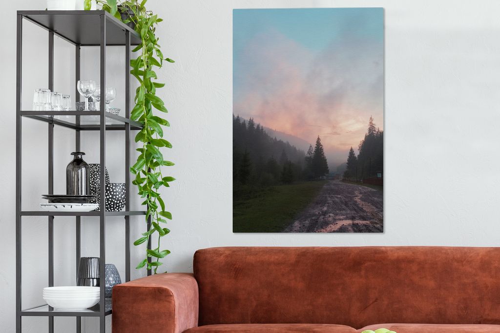 OneMillionCanvasses - Leinwandbilder - 90x140 cm, Nebliger Morgen in den Bergen, Wandbilder Kunstdruck Wanddekoration - Wandschmucke - Schlafzimmer