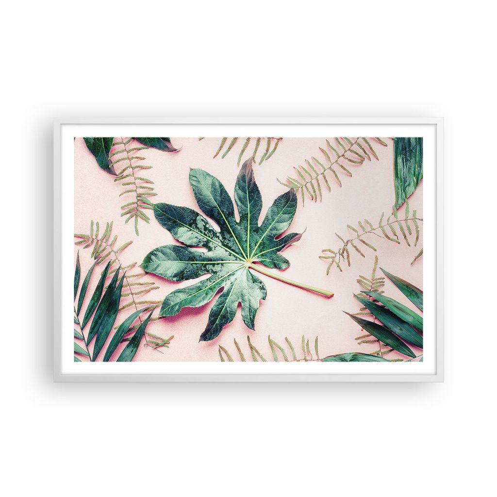 Gerahmtes Poster - Weißer Rahmen - Blatt Tropisch Palme - 91,5x61 cm - Wand Bild - Wanddeko - Wandbilder - Kunstposter - Wandposter - Bilderrahmen...