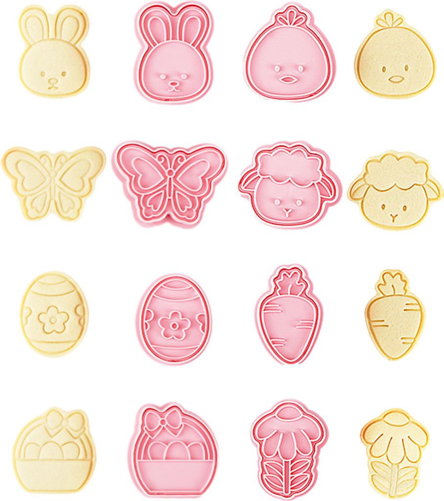 8 Stück Fröhlicher Osterhase, Huhn, Schmetterling, Keksstempel, Ausstechformen, Mini-Kuchenform, Fondant-Stempel, 3D-Design, Plätzchenprägung F...