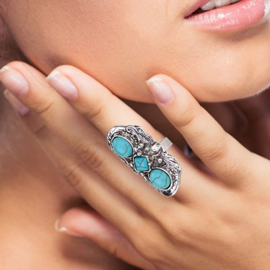 Steinringe im böhmischen Stil, verstellbarer grüner Stein mit geschnitzter Blume, ovaler Öffnungsring für Party