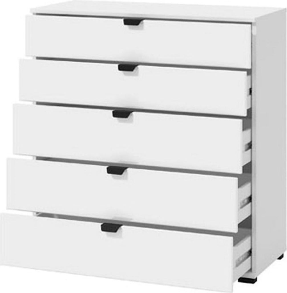 Dmora Kommode Mainarda 90x40x95h cm Weiß, 5 Schubladen, mit Schiebemechanismus