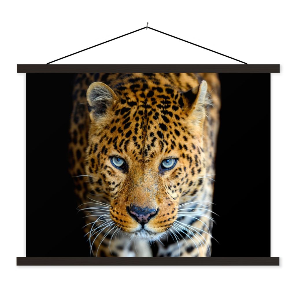 MuchoWow Textilposter Leopard - Tiere - Porträt - Wildtiere - Schwarz 40x30 cm mit schwarzem Rahmen - Dekorationen