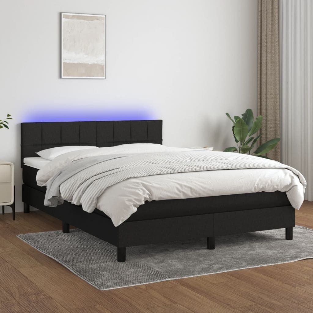 The Living Store Boxspringbett mit Matratze & LED Schwarz 140x200 cm Stoff