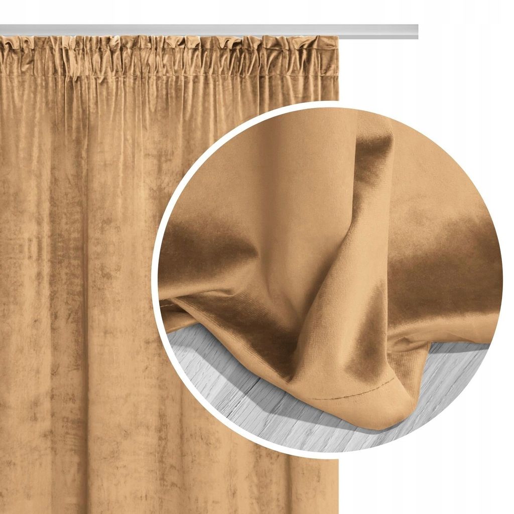Zasłona velvet musztardowa 140x270 cm z taśmą, Zdjęcie produktu 
