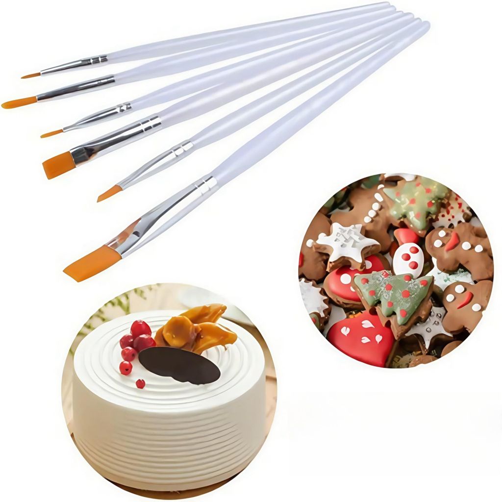 Fondant-Pinselset, 6-teiliges Lebensmittelpinselset, Tortenmalpinsel, Tortenpinsel für selbstgemachte Kuchen, Kekse, Dekoration, Gebäckpinsel, De...