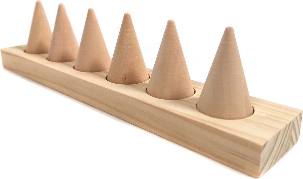 Ringaufsteller Ringständer Ringhalter Schmuckständer 6 Kegel mit Holzplatte