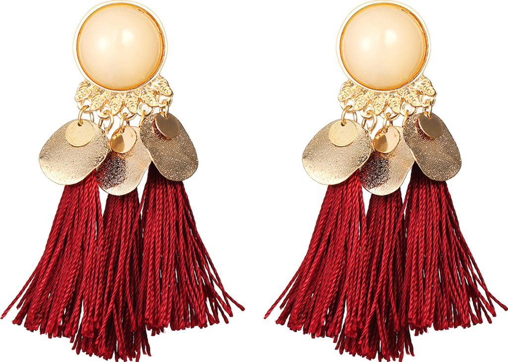 Böhmische Damen-Ohrstecker mit Quaste, baumelnd, Statement-Party-Ohrringe, Schmuck-Rot