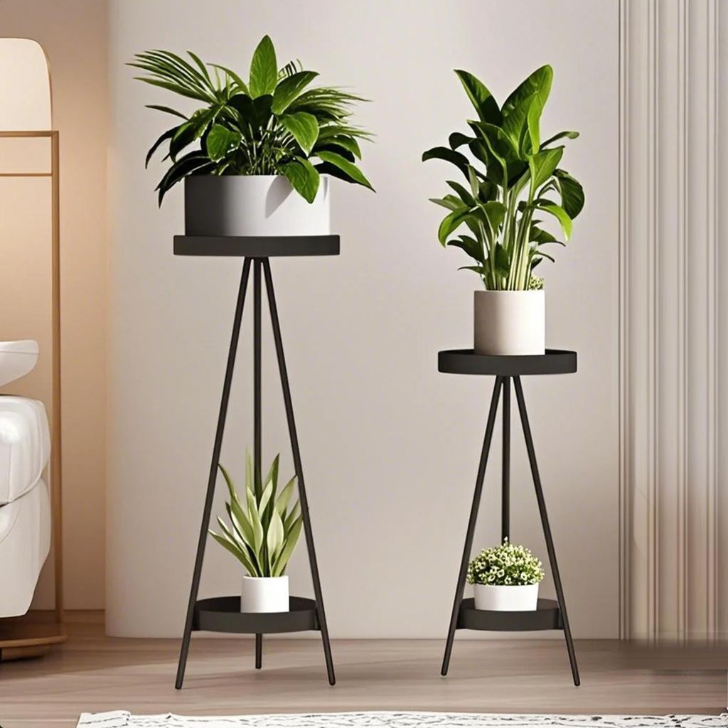 Blumenständer, Blumenhocker, Metall-Pflanzenständer mit 2 Ablagen, Blumenregal, Blumentreppe, Pflanzenregal, Pflanzentreppe, Blumenbank