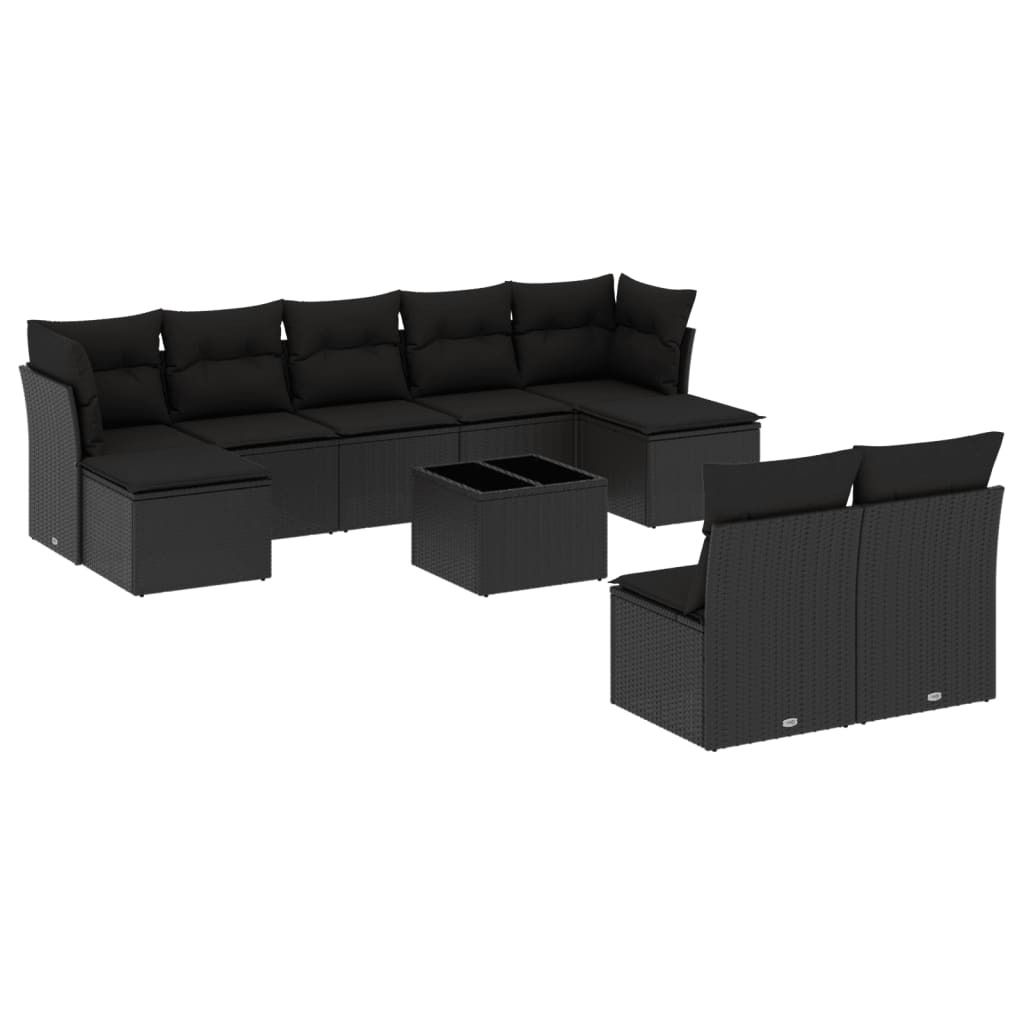 SYFAX 10-tlg. Garten-Sofagarnitur mit Kissen Schwarz Poly Rattan