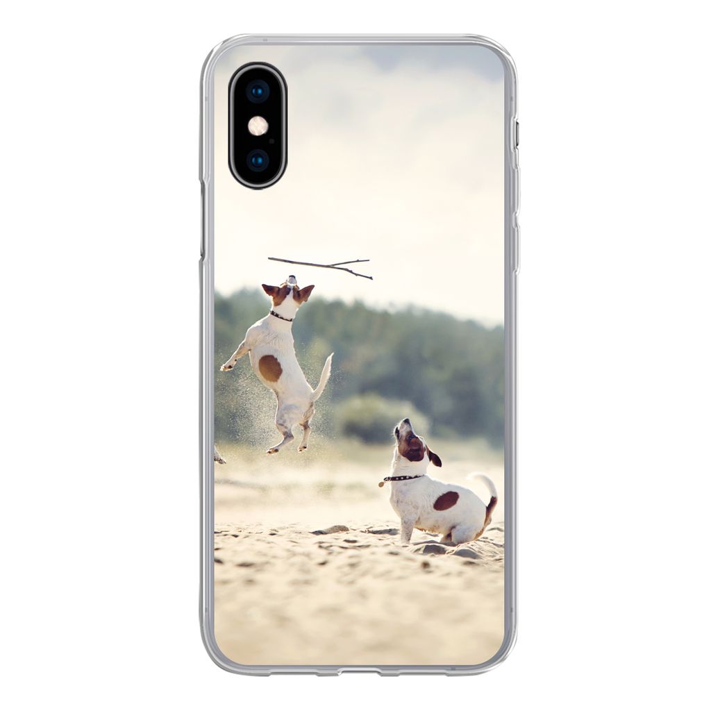 MuchoWow Handyhülle Schutzhülle Hülle für iPhone X Hund - Zweig - Sand Silikon Softcase Handy Hülle - Handyhülle