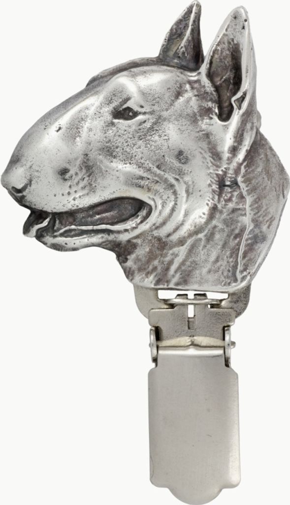 Bull Terrier, Bullterrier - Brosche mit Clip, Startnummernhalter, versilberte Anstecknadel für Hundeausstellungen der Marke Art-Dog