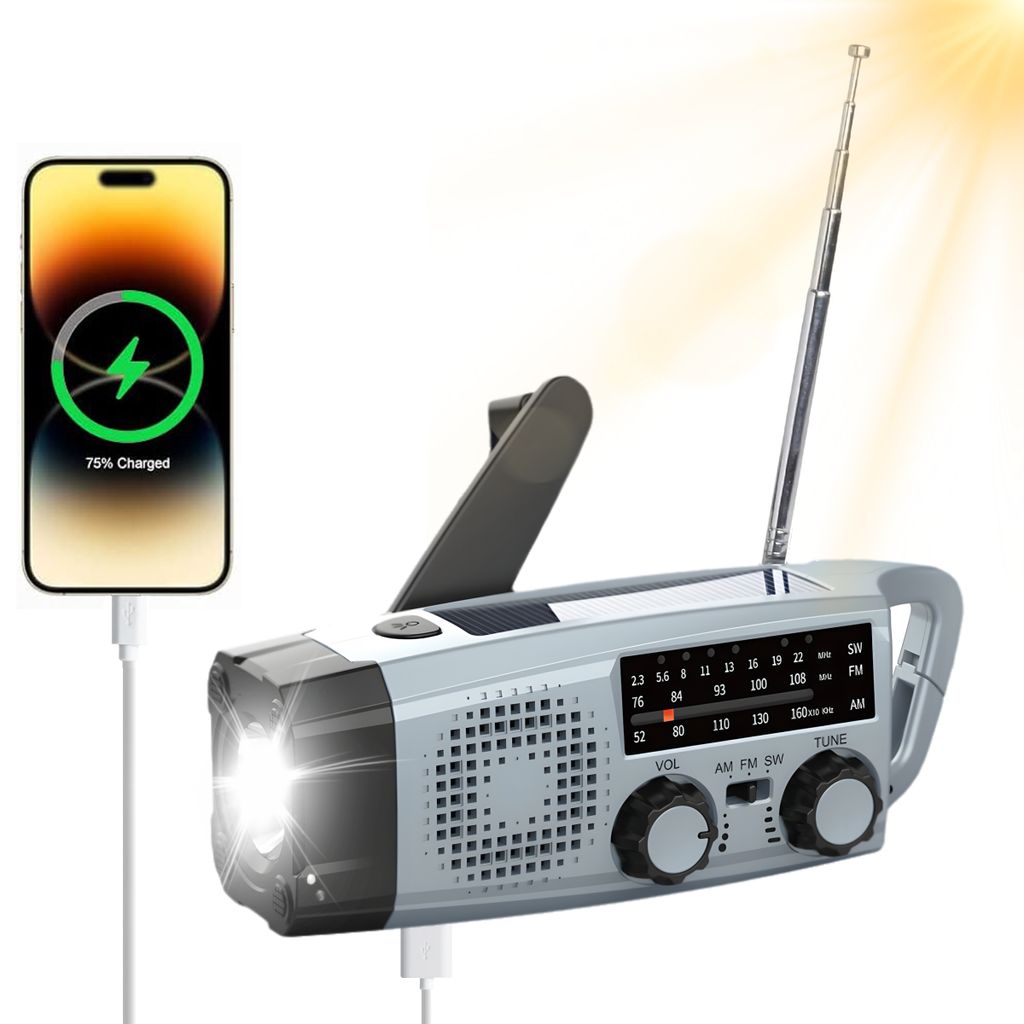 Radio, Solar Radio, AM/FM notfallradio, Kurbelradio mit powerbank Radio Led Taschenlampe, SOS-Alarm, handy ladefunktion, für Camping, Ourdoor