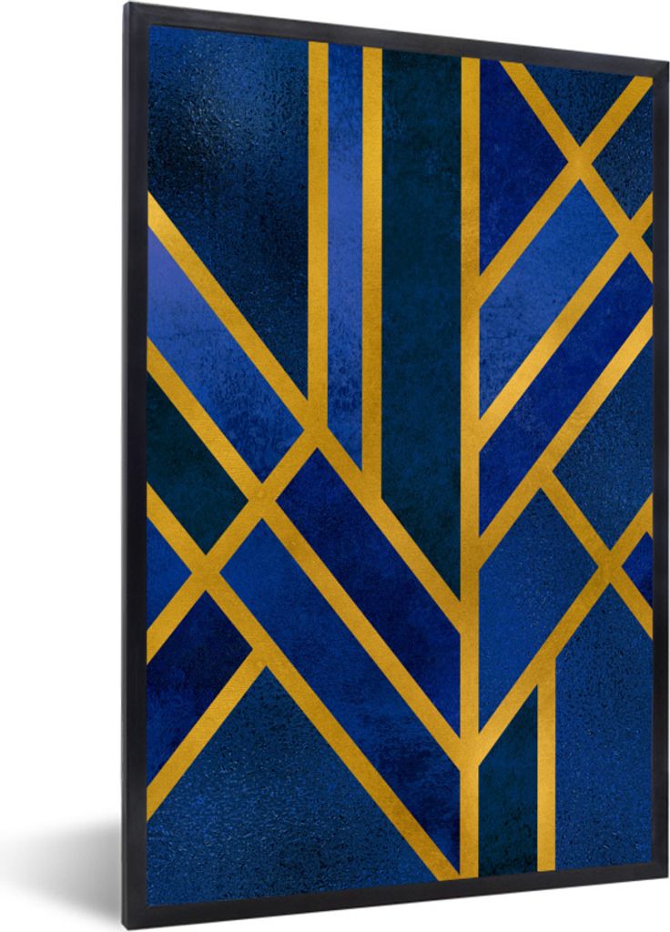 MuchoWow Gerahmtes Poster Gold - Luxus - Blau 40x60 cm - Poster mit Schwarzem Bilderrahmen Wandposter Rahmen Foto Bilder - Papierdruck - Wandbilder