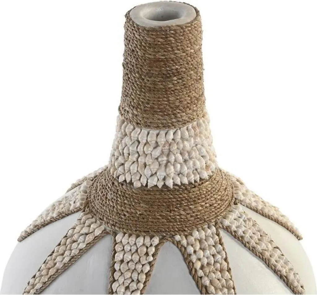 Vase en Bambou Tressé Motif Coquillages Bleu et Blanc Set de 2 Objets - 2