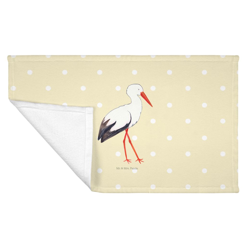 Mr. & Mrs. Panda Handtuch Storch - Gelb Pastell - Geschenk, Frotteehandtuch, Mütter, 50x100, Störche, baumwolle, Geburt, Schwangerschaft, Mutter,...