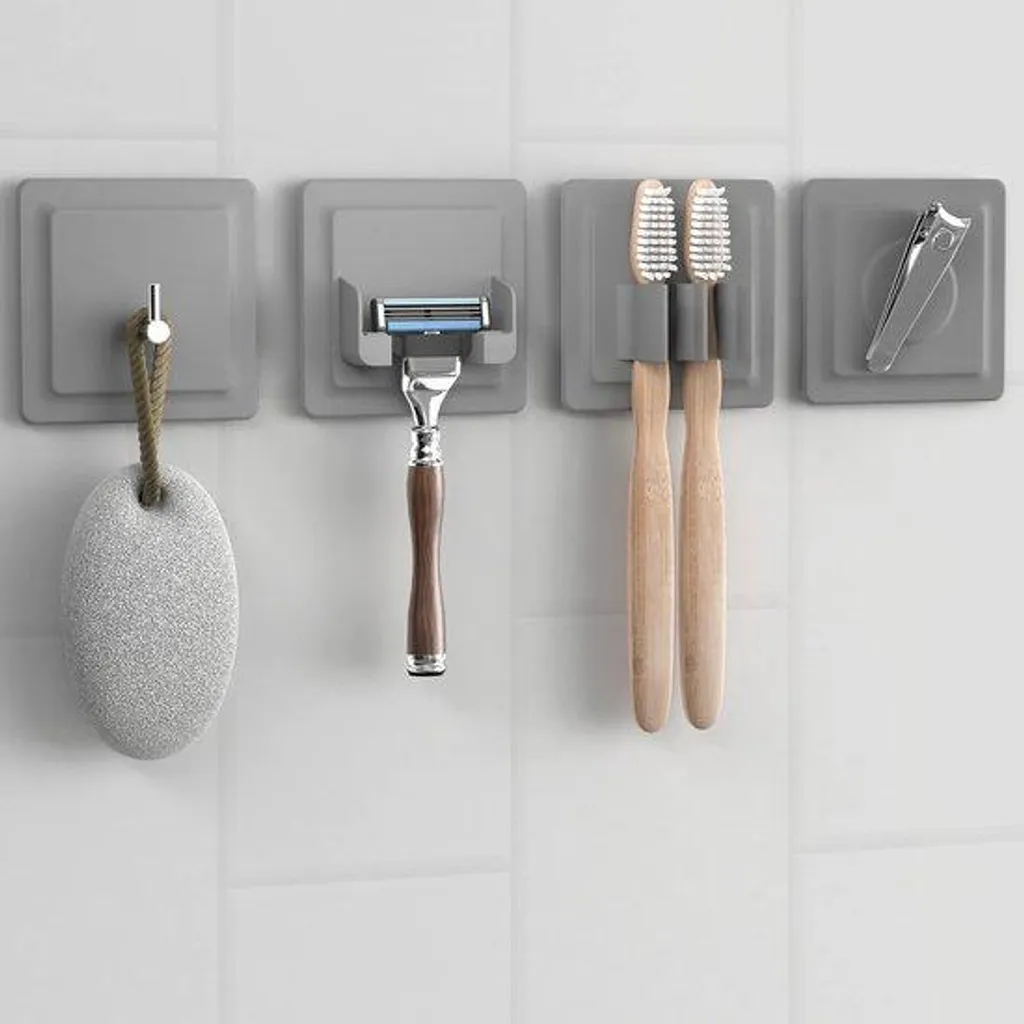 LOBUX® Kit de supports autocollants 4 en 1 noirs pour salle de bains